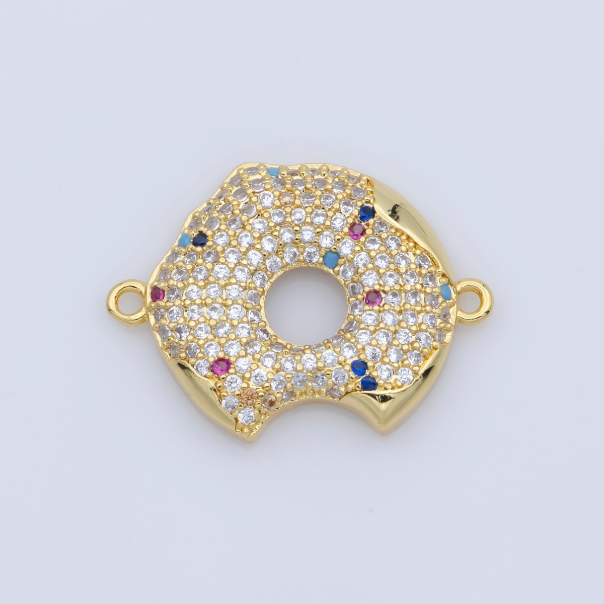 Micro Pave Donut with Sprinkles Silver Gold Cubic Donut Charms Junk Food Charms Foodies Charm for Bracelet Connector / Charm Connector F-380 - DLUXCA
