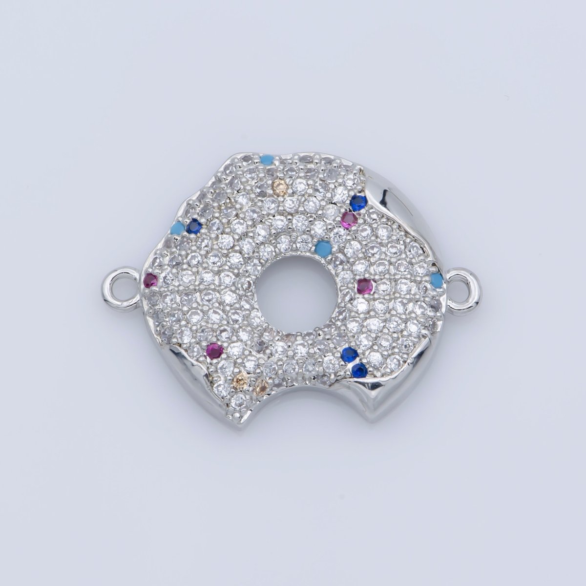 Micro Pave Donut with Sprinkles Silver Gold Cubic Donut Charms Junk Food Charms Foodies Charm for Bracelet Connector / Charm Connector F-380 - DLUXCA