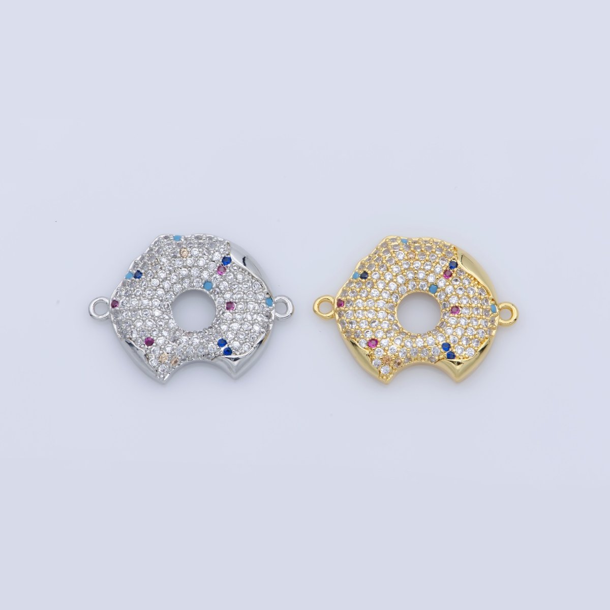 Micro Pave Donut with Sprinkles Silver Gold Cubic Donut Charms Junk Food Charms Foodies Charm for Bracelet Connector / Charm Connector F-380 - DLUXCA