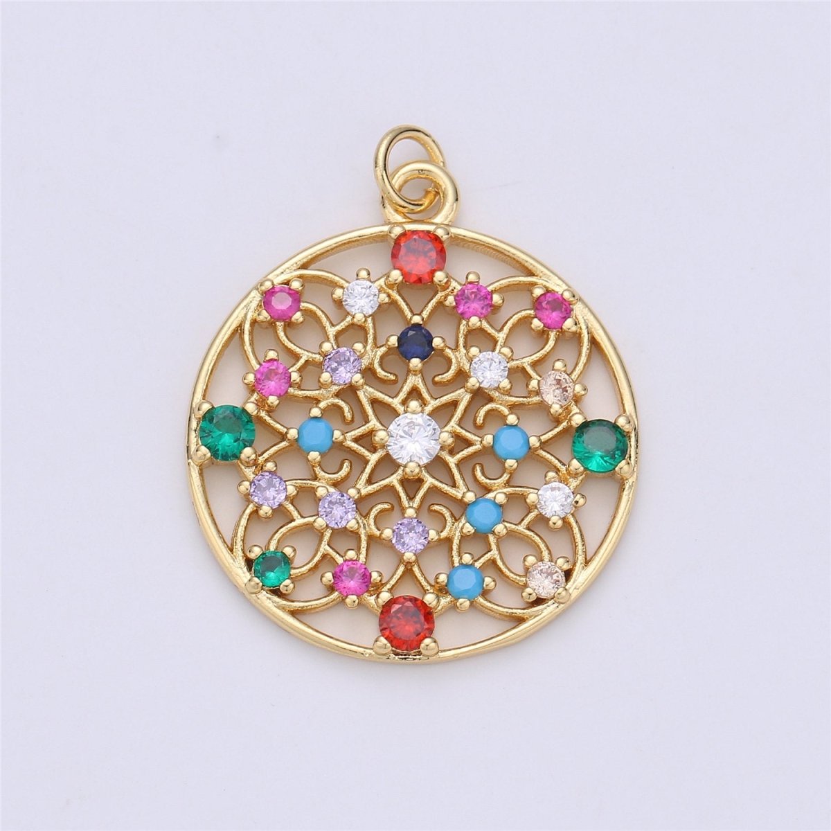 Micro Pave Dream Catcher Charm for Necklace Earring Charm Pendant Multi Color Cubic Coin Charm I-327 - DLUXCA