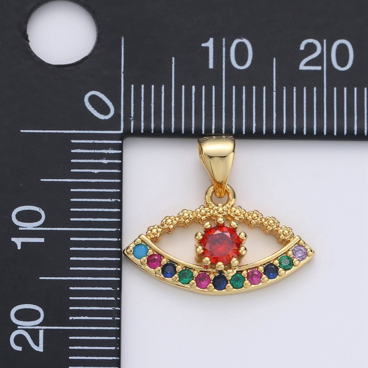 Micro Pave Evil eye charm in 14K gold Filled Cubic Evil eye pendant Multi Color CZ Charm I-812 - DLUXCA
