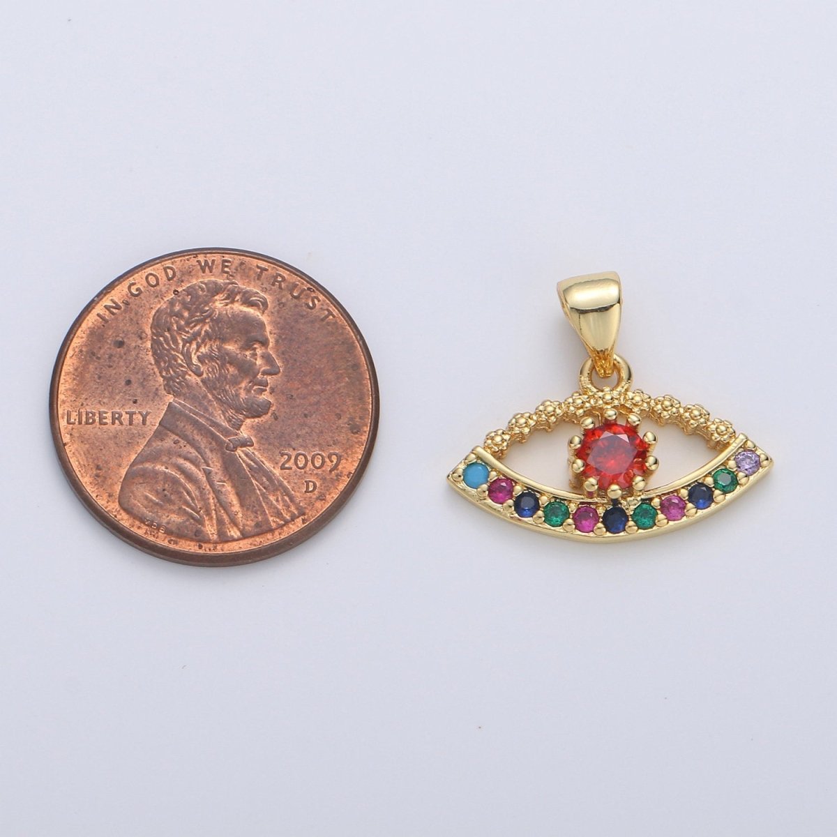 Micro Pave Evil eye charm in 14K gold Filled Cubic Evil eye pendant Multi Color CZ Charm I-812 - DLUXCA