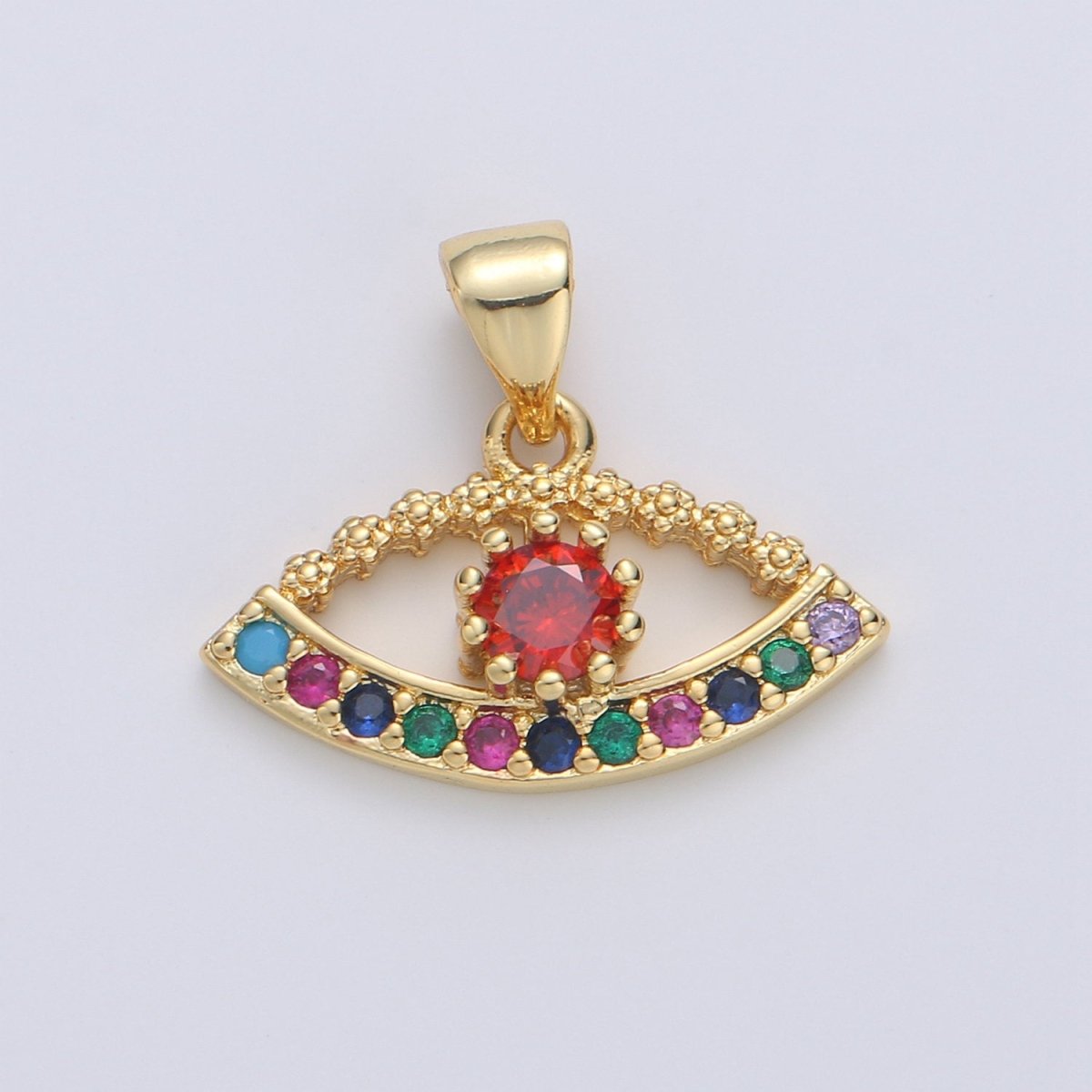 Micro Pave Evil eye charm in 14K gold Filled Cubic Evil eye pendant Multi Color CZ Charm I-812 - DLUXCA