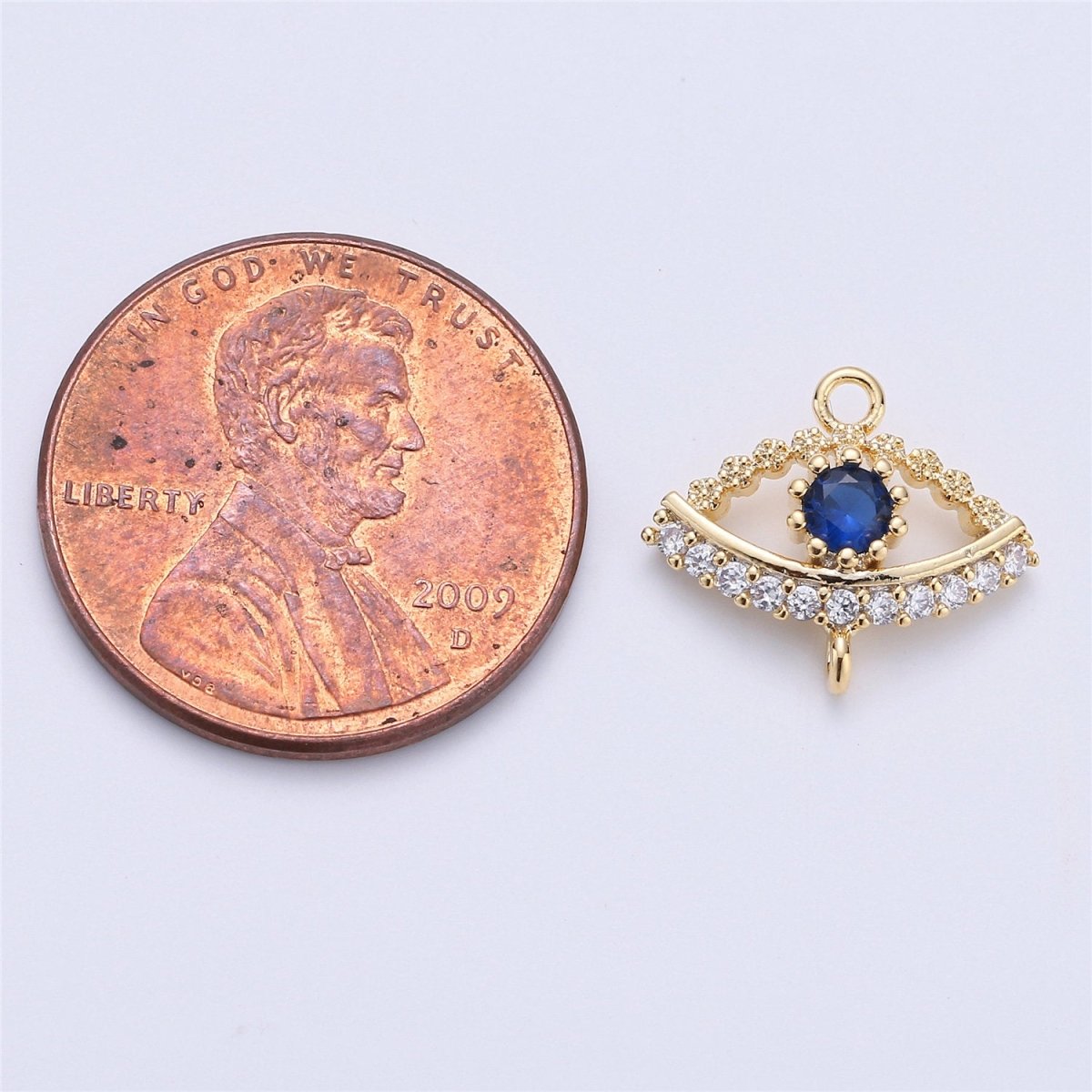 Micro Pave Evil Eye Connector 12x14mm, 2 open loops (1.5mm), Nickel free, 16K gold Filled Cubic zirconia, Evil eye charm F-302 - DLUXCA