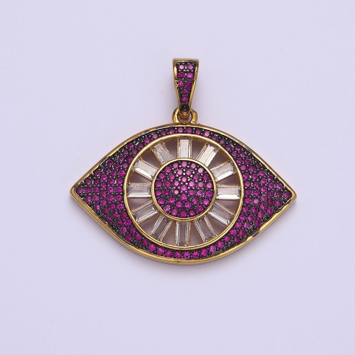 Micro Pave Evil Eye Pendant, Lucky Eye Shaped Pave Pendant, Gold Filled Protection Eye charm J-725 J-726 J-728 J-729 J-732 - DLUXCA