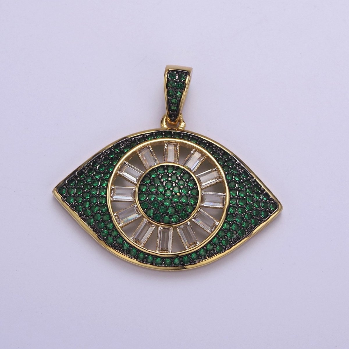 Micro Pave Evil Eye Pendant, Lucky Eye Shaped Pave Pendant, Gold Filled Protection Eye charm J-725 J-726 J-728 J-729 J-732 - DLUXCA