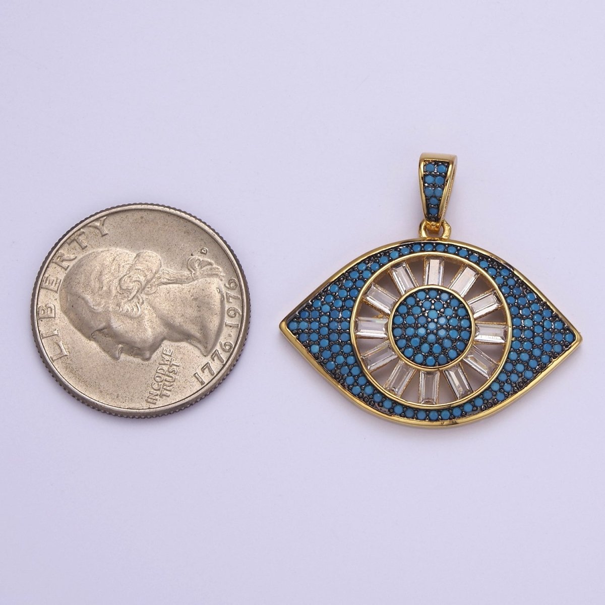 Micro Pave Evil Eye Pendant, Lucky Eye Shaped Pave Pendant, Gold Filled Protection Eye charm J-725 J-726 J-728 J-729 J-732 - DLUXCA