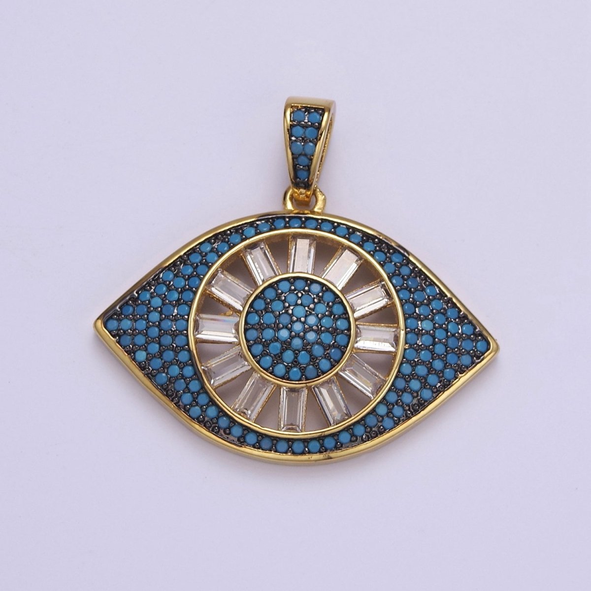 Micro Pave Evil Eye Pendant, Lucky Eye Shaped Pave Pendant, Gold Filled Protection Eye charm J-725 J-726 J-728 J-729 J-732 - DLUXCA