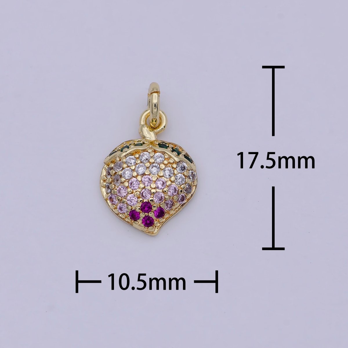 Micro Pave Fruit Charm Dainty Gold Peach Charm Necklace, Peach Charm, Fruit Charm, Foodie Gift, Food Charm for Bracelet Earring Component E-545 - DLUXCA