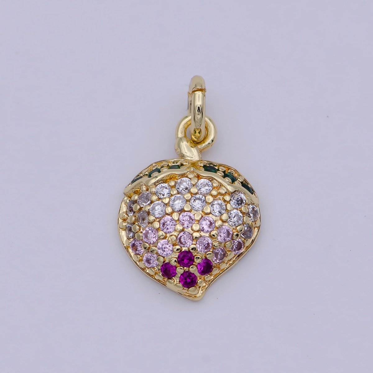 Micro Pave Fruit Charm Dainty Gold Peach Charm Necklace, Peach Charm, Fruit Charm, Foodie Gift, Food Charm for Bracelet Earring Component E-545 - DLUXCA