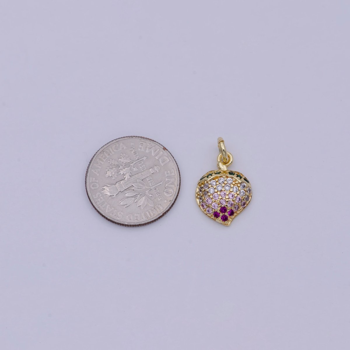 Micro Pave Fruit Charm Dainty Gold Peach Charm Necklace, Peach Charm, Fruit Charm, Foodie Gift, Food Charm for Bracelet Earring Component E-545 - DLUXCA