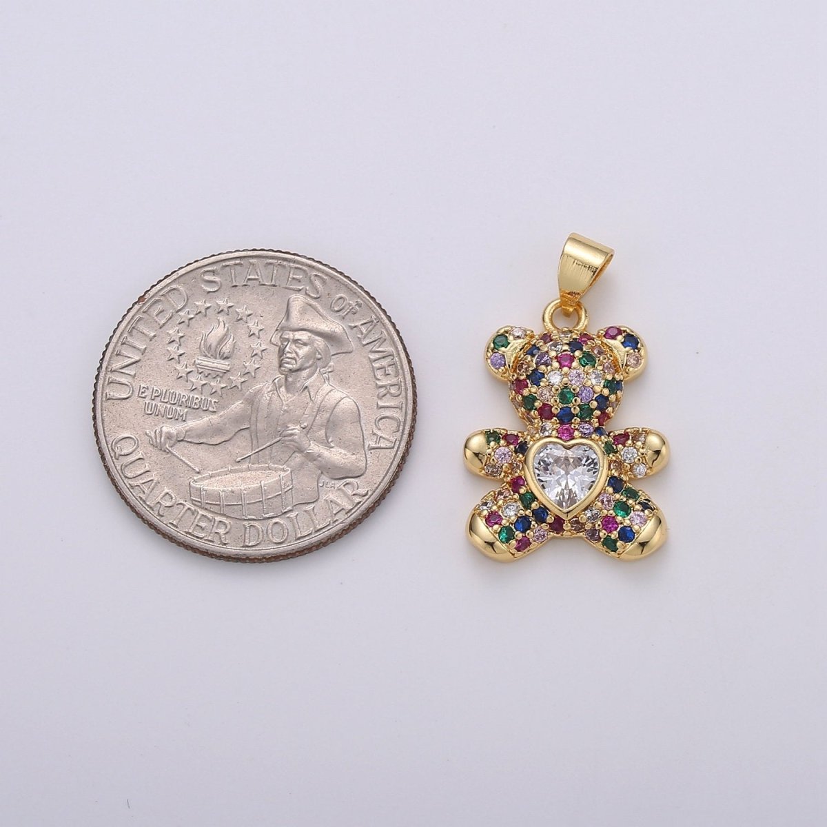 Micro Pave Gold Bear Charm Teddy Bear Charm Necklace Pendant / Keychain / Earrings / Kids Crafts I-747~I-749 - DLUXCA