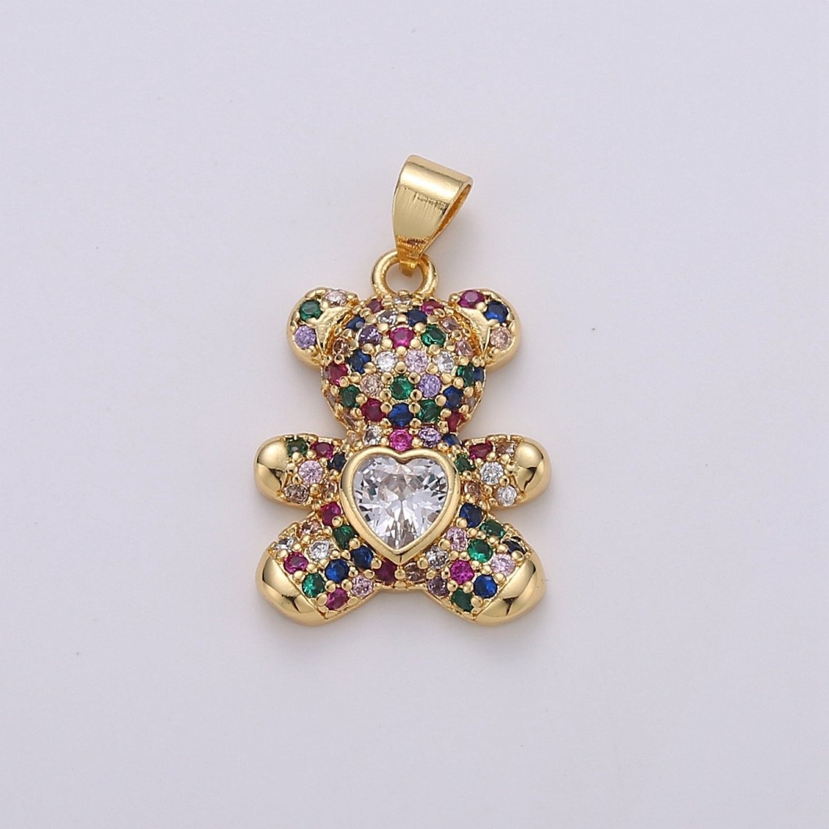 Micro Pave Gold Bear Charm Teddy Bear Charm Necklace Pendant / Keychain / Earrings / Kids Crafts I-747~I-749 - DLUXCA
