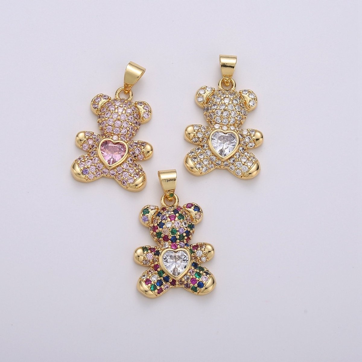 Micro Pave Gold Bear Charm Teddy Bear Charm Necklace Pendant / Keychain / Earrings / Kids Crafts I-747~I-749 - DLUXCA