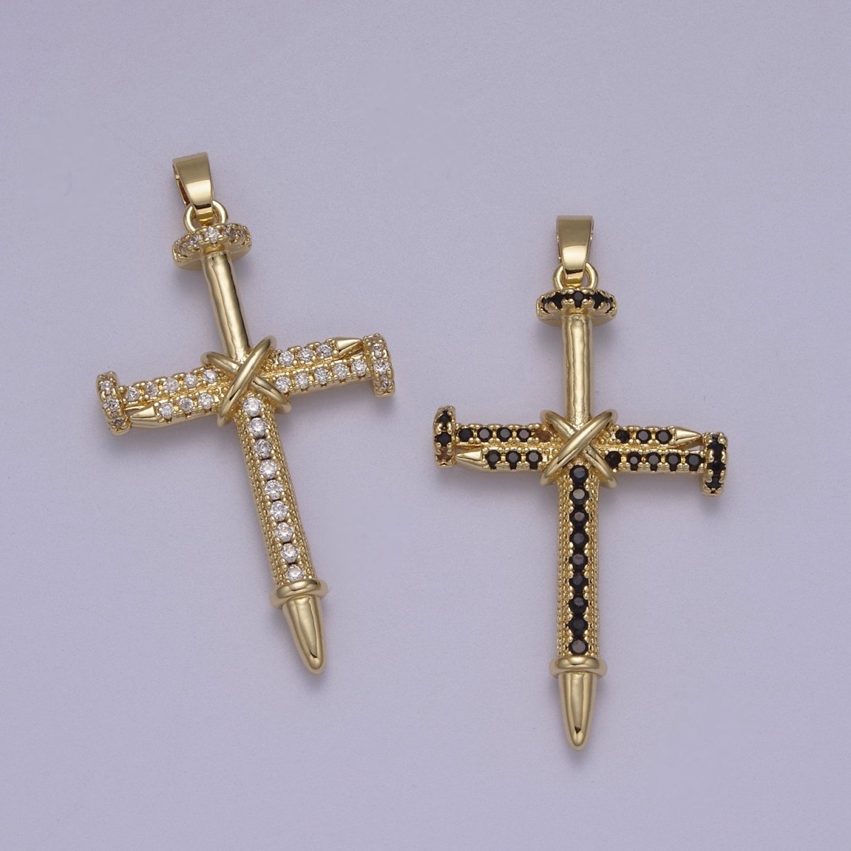 Micro Pave Gold Cross Pendant with Clear / Black Cz Stone N-592 N-593 - DLUXCA
