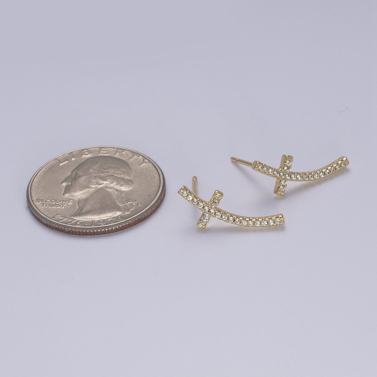 Micro Pave Gold Cross Stud Earring T-293 - DLUXCA