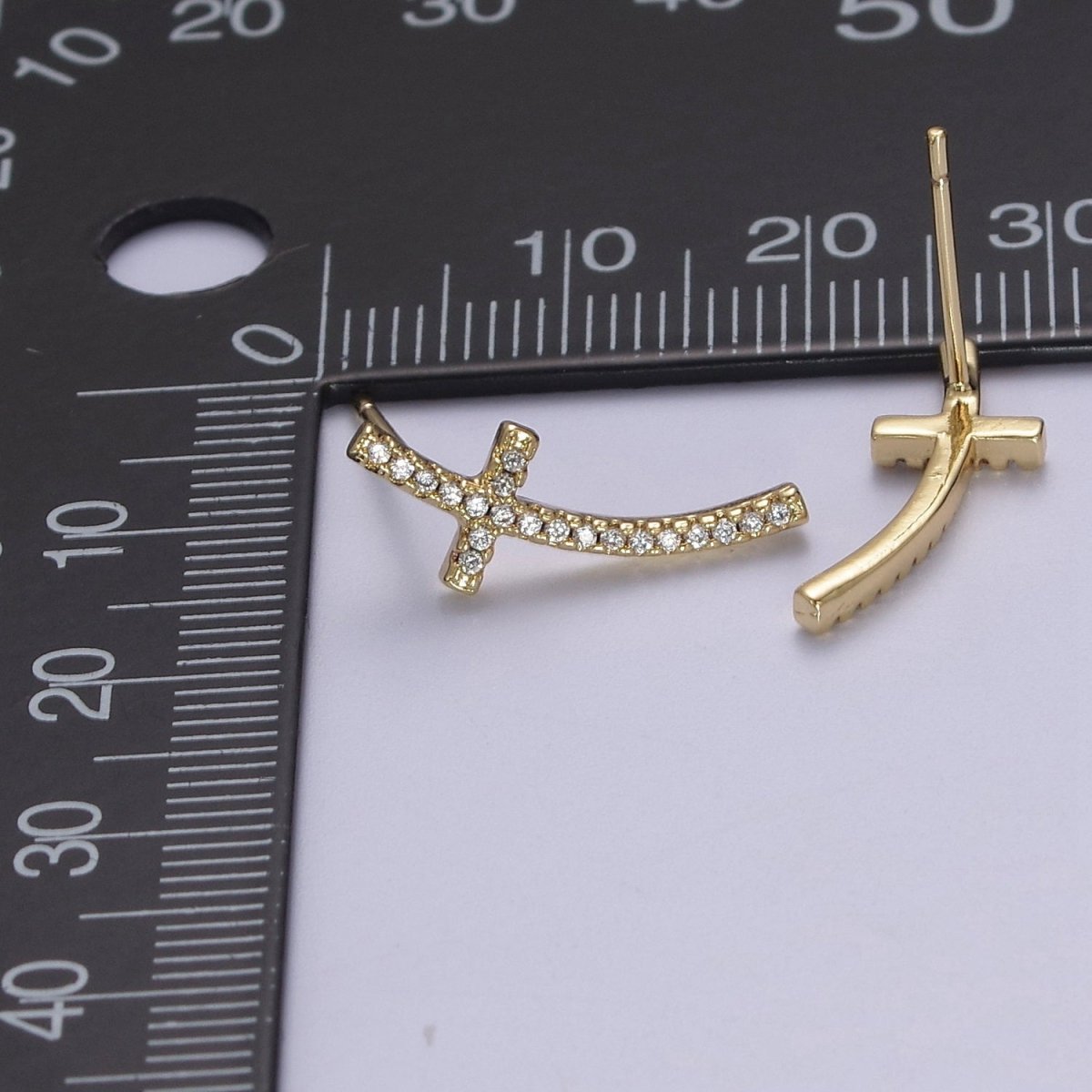 Micro Pave Gold Cross Stud Earring T-293 - DLUXCA