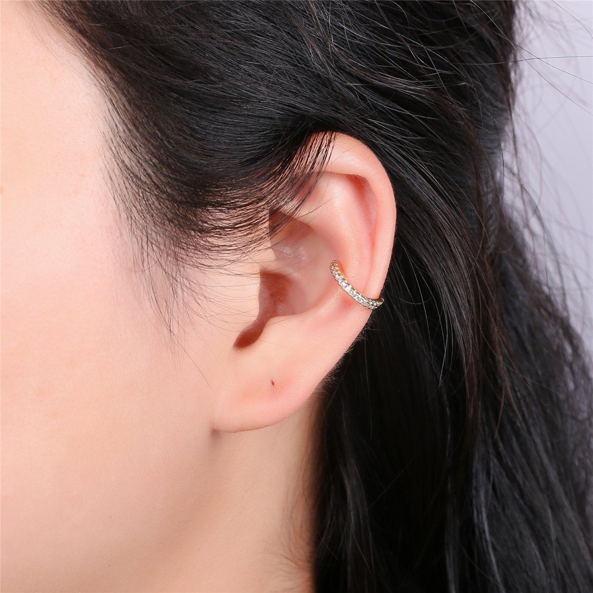 Micro Pave Gold Filled Earring Simple Ear Cuff, delicate ear cuff, ear cuff no piercing, gold ear cuff, ear cuff, gold ear cuff AI-131 - DLUXCA