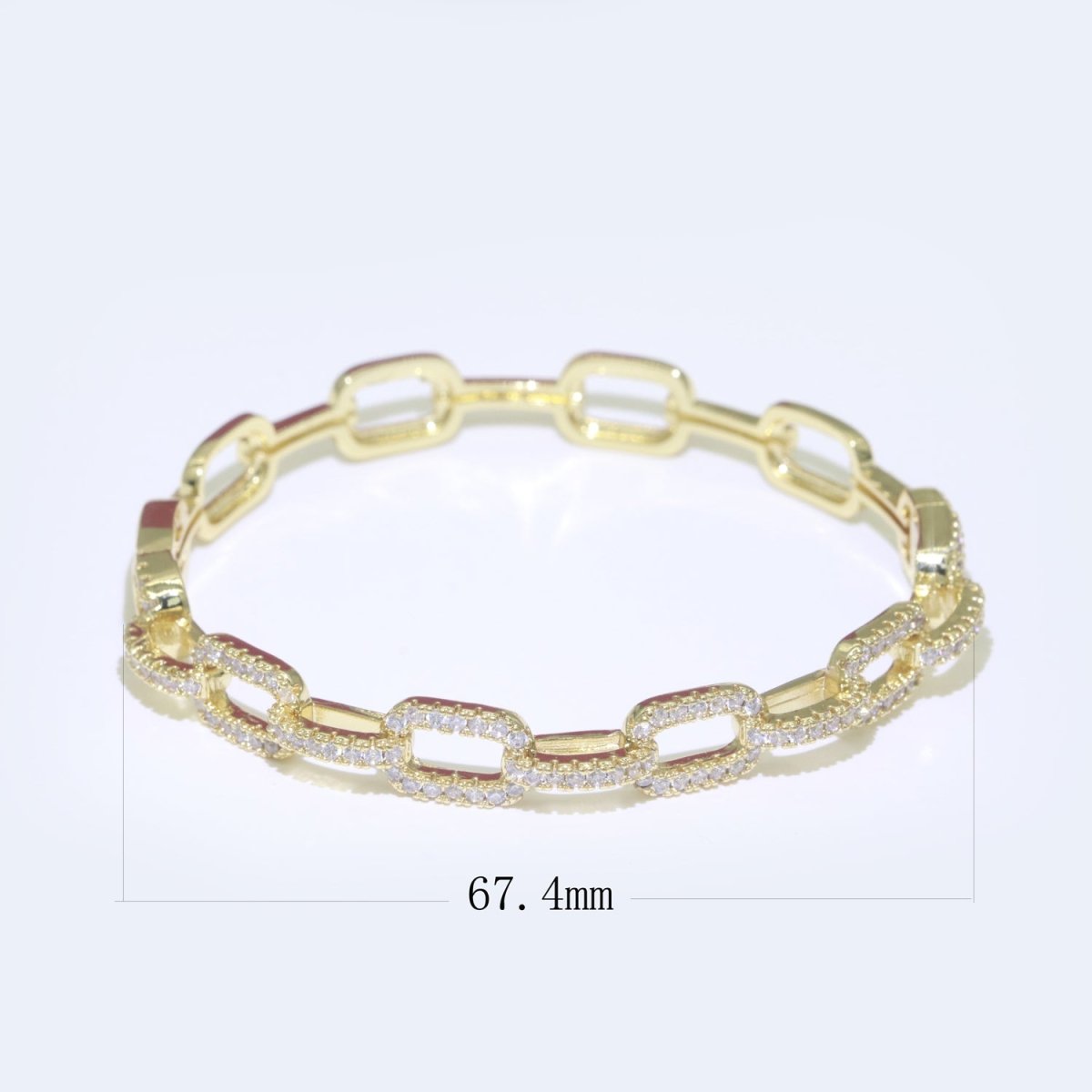 Micro Pave Gold Filled Link Chain Bangle Bracelet, Cubic Chunky Bracelet Designer Inspired Shiny Gold Cuff Bracelet | WA-062 Clearance Pricing - DLUXCA