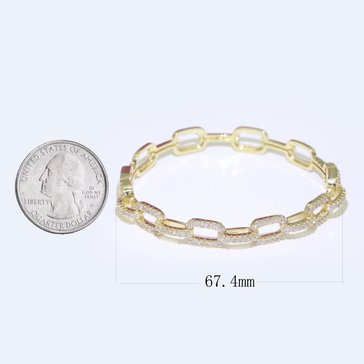 Micro Pave Gold Filled Link Chain Bangle Bracelet, Cubic Chunky Bracelet Designer Inspired Shiny Gold Cuff Bracelet | WA-062 Clearance Pricing - DLUXCA