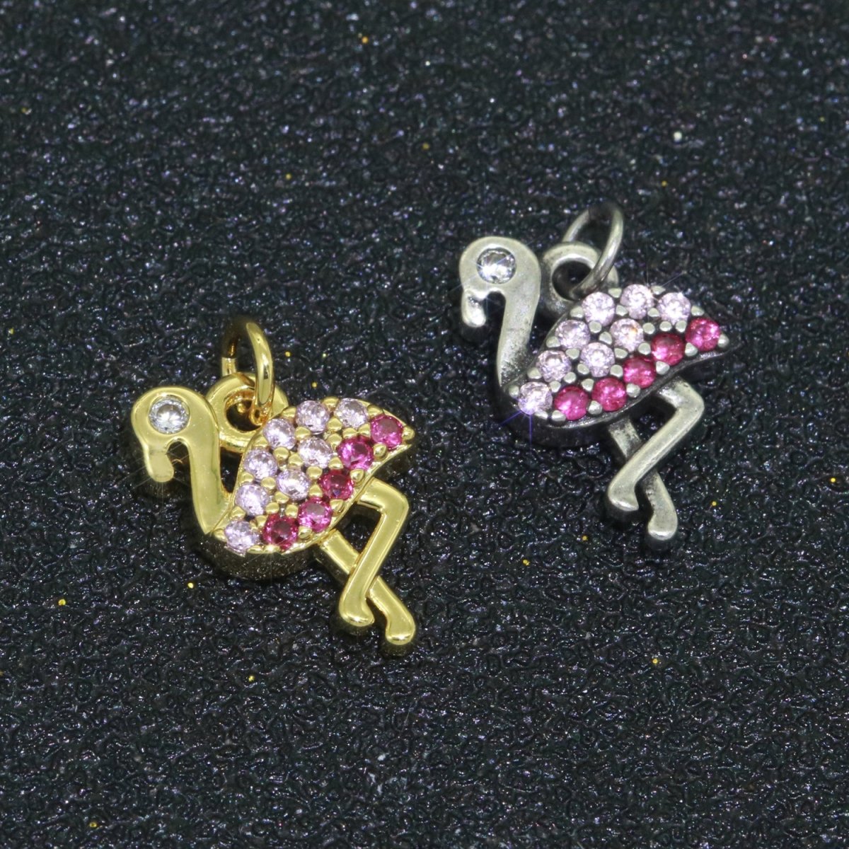 Micro Pave Gold Flamingo Charm 14k Gold Filled Bird Pendant Silver gold jewelry For Necklace Earring Bracelet M-522 M-523 - DLUXCA
