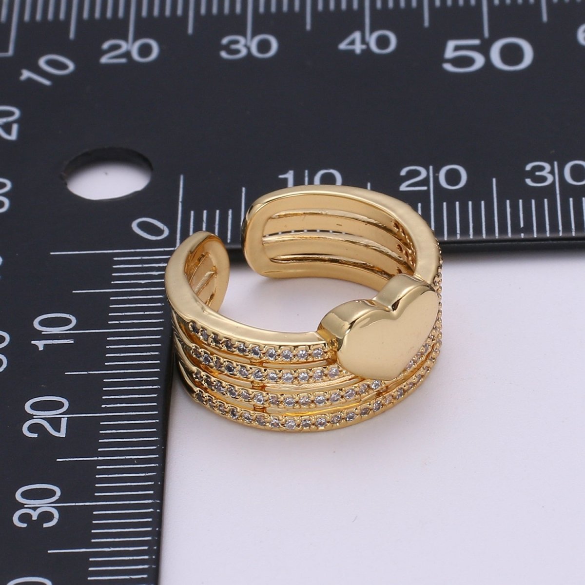 Micro Pave Gold Heart Ring, Love Ring, Open Heart Ring, Adjustable Open Ring, Gold Stacking Ring, Chunky Heart Ring US Size 6 O-285 - DLUXCA