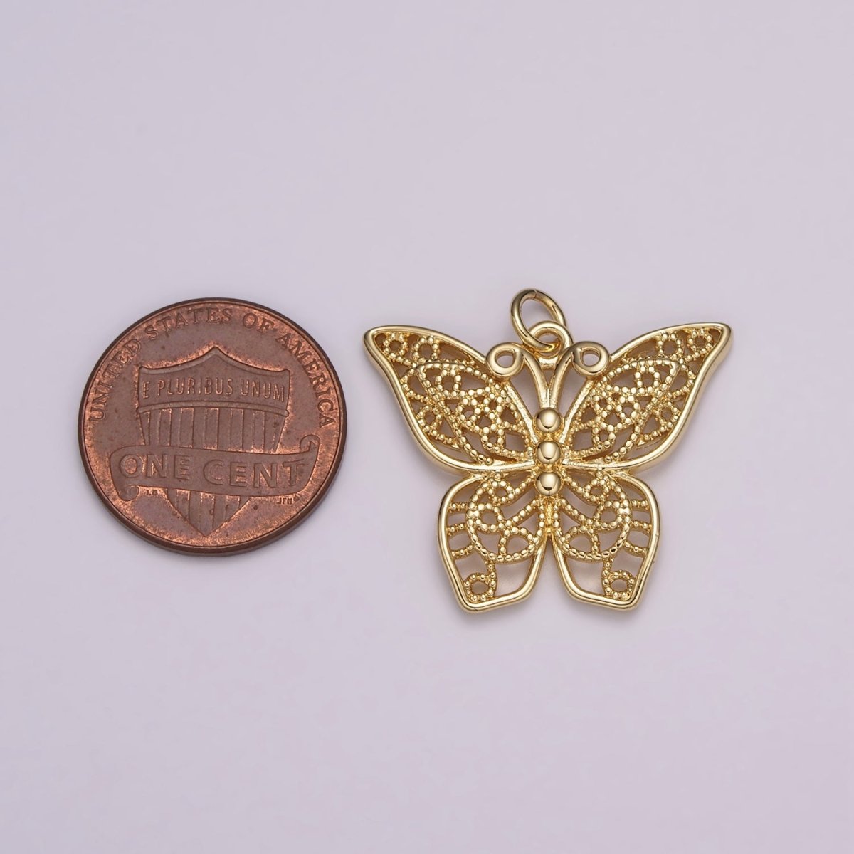 Micro Pave Gold Monarch Charm, Bracelet, Necklace, Earring Pendant Butterfly Charm N-162 N-163 - DLUXCA