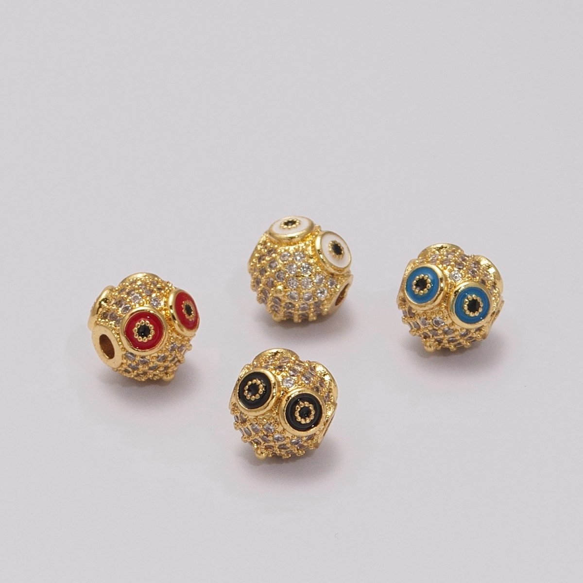 Micro Pave Gold Owl spacer bead Charm for beaded bracelet Making Supply Owl Head Bead 9mm with small hole B-641 to B-644 - DLUXCA