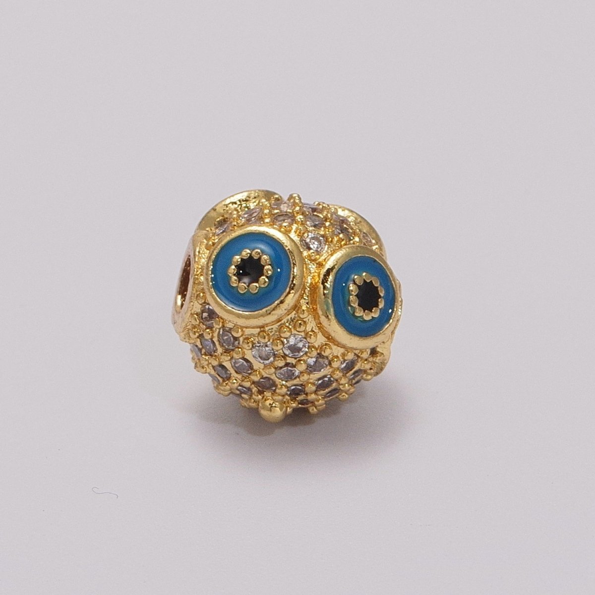 Micro Pave Gold Owl spacer bead Charm for beaded bracelet Making Supply Owl Head Bead 9mm with small hole B-641 to B-644 - DLUXCA