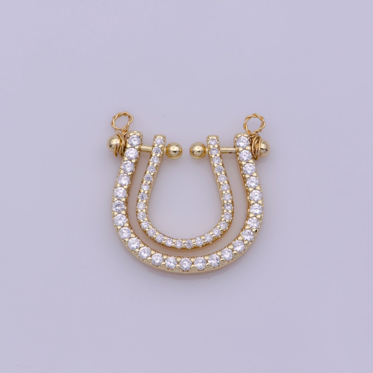 Micro Pave Gold Rainbow Shape Charm for Necklace Pendant Cubic Zirconia Harp Charm Pendant Connector L-333 - DLUXCA