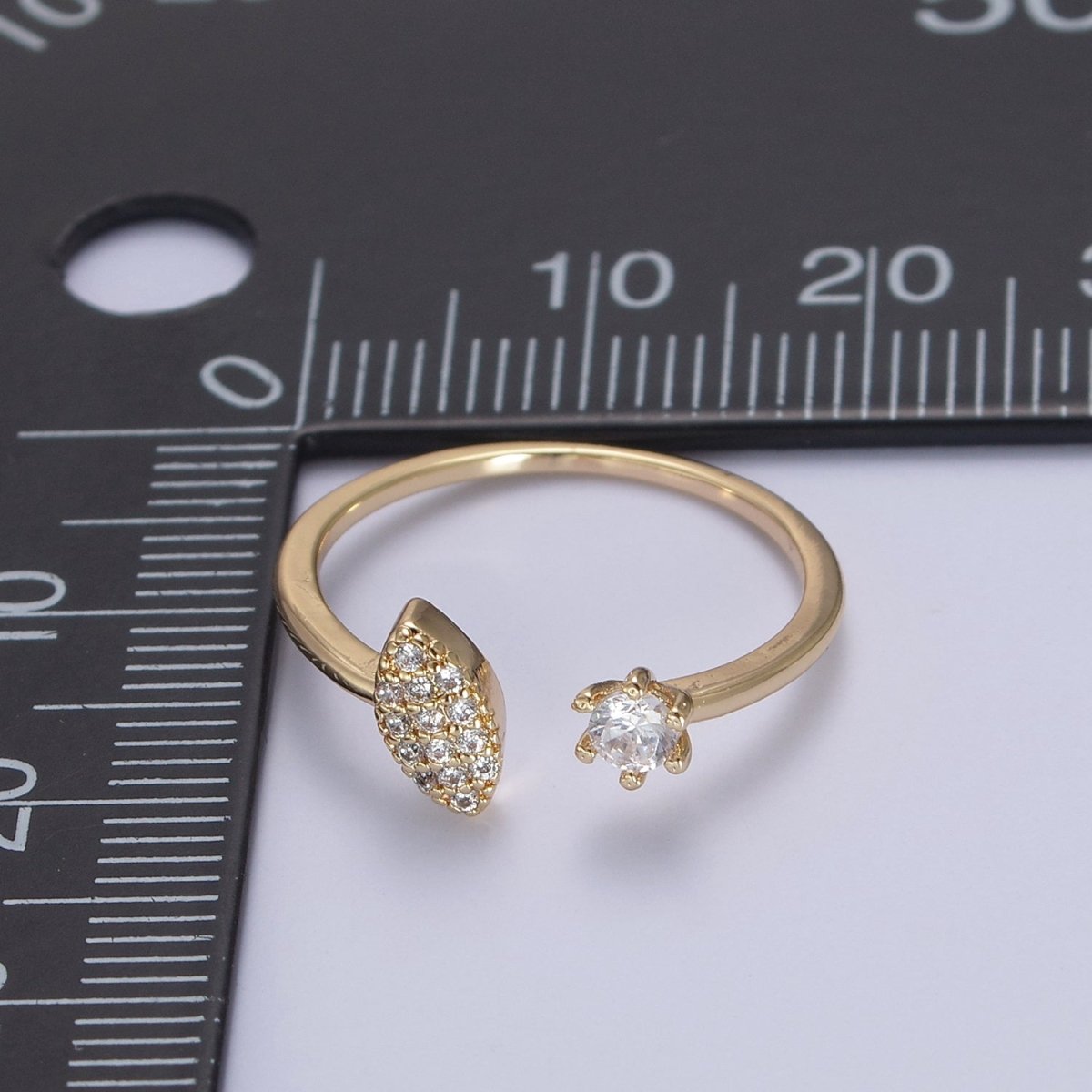Micro Pave Gold Sharp Angle Oval Open Ring, 16K Gold Filled Crystal Cubic Zirconia CZ Statement Ring, Minimalist Stacking Ring U-434 - DLUXCA