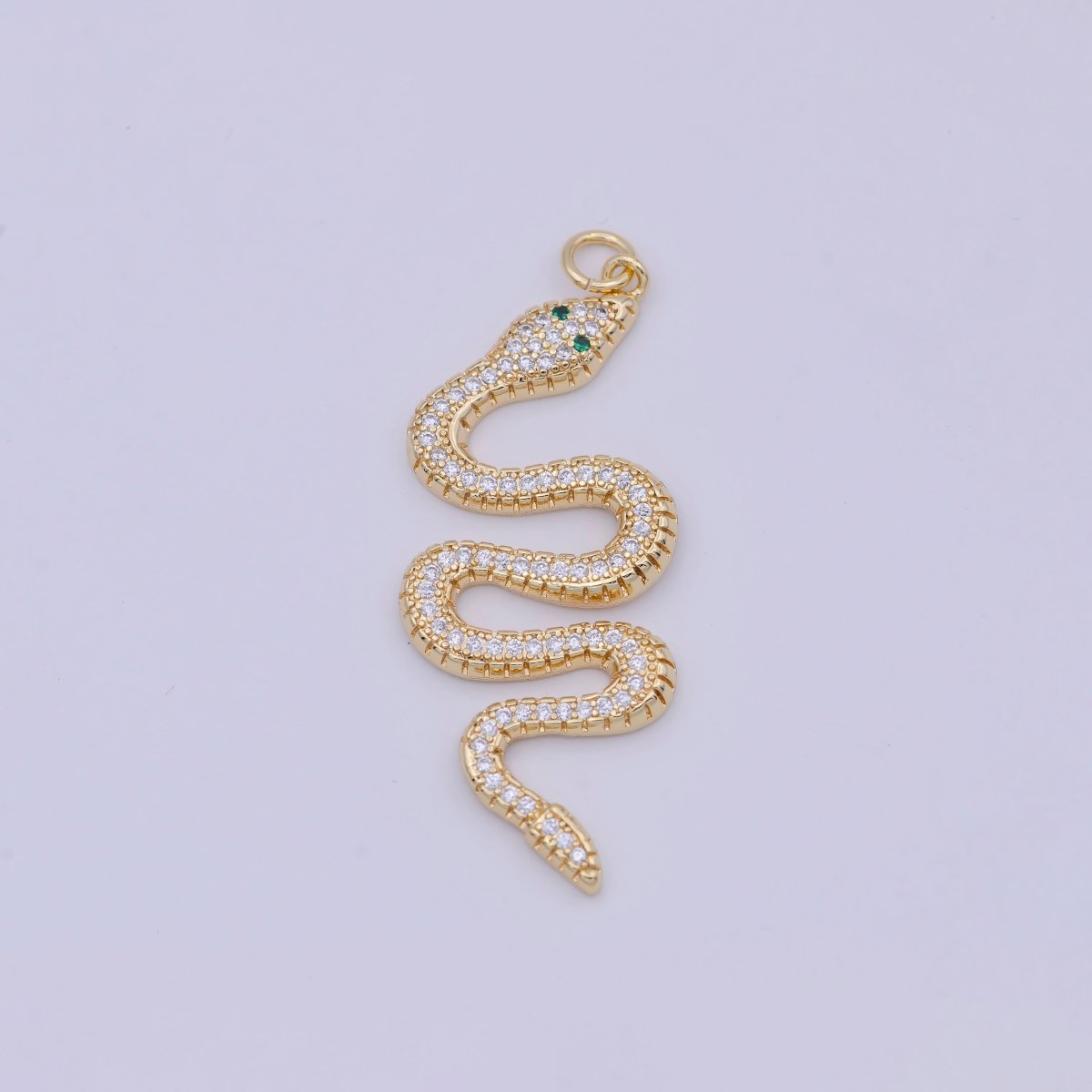 Micro Pave Gold Snake Charm - Dainty serpent Chinese Zodiac pendant viper, 18k gold Filled W-172 - DLUXCA