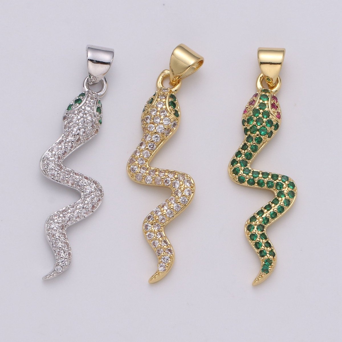 Micro Pave Gold Snake Charm Pendant, Cubic Snake Charms, Dainty Pendant Jewelry in 24K Gold Filled For Statement Necklace Earring I-809~I-811 - DLUXCA
