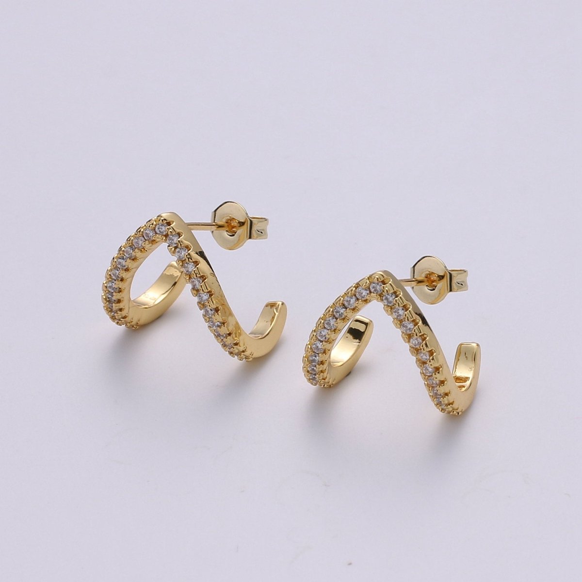 Micro Pave Gold Stud earrings, minimalist earrings triangle huggie earrings for gift K-863 - DLUXCA