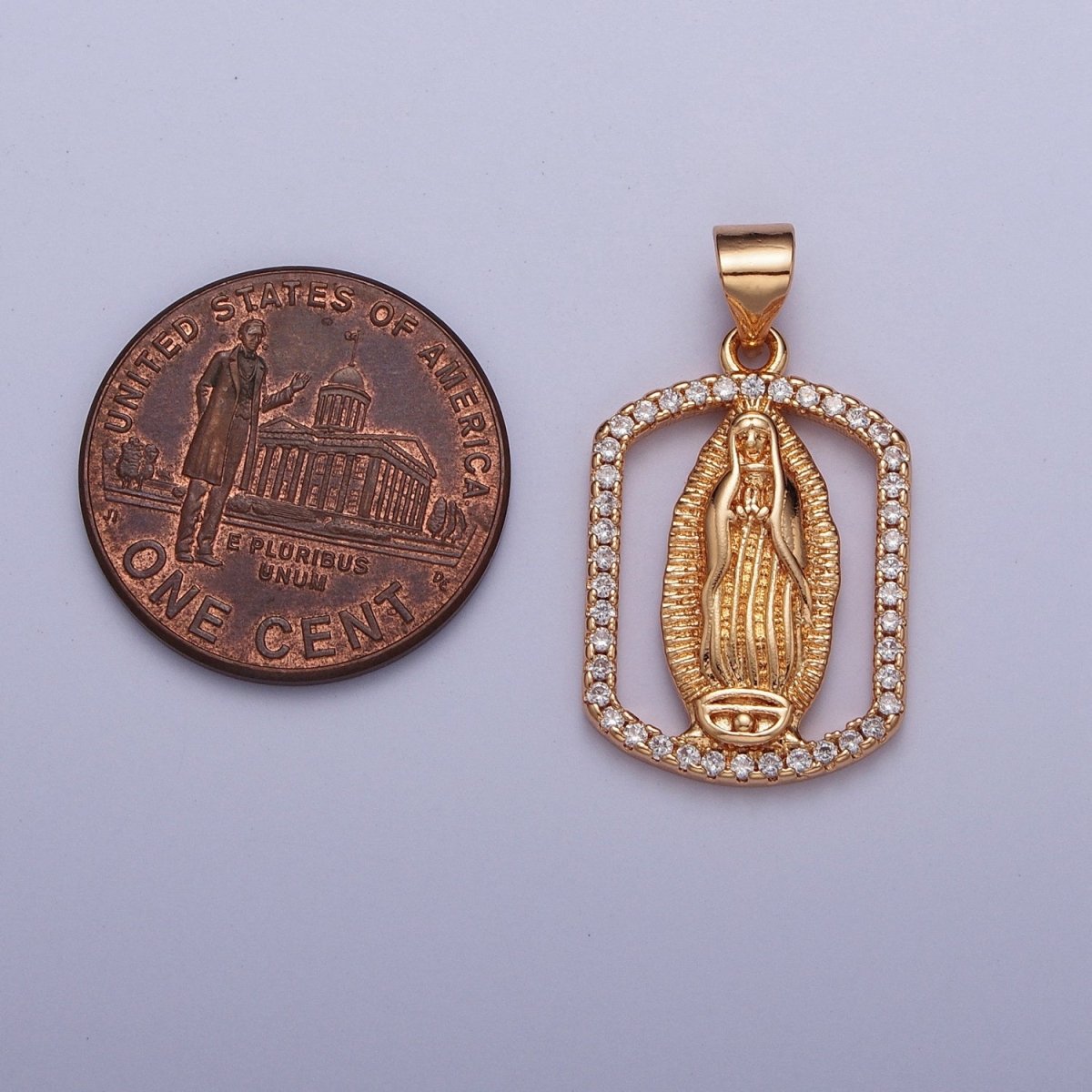 Micro Pave Gold Tag Medallion Lady Guadalupe Pendant Virgin Mary Charm for Catholic Religious Jewelry Making H-187 - DLUXCA