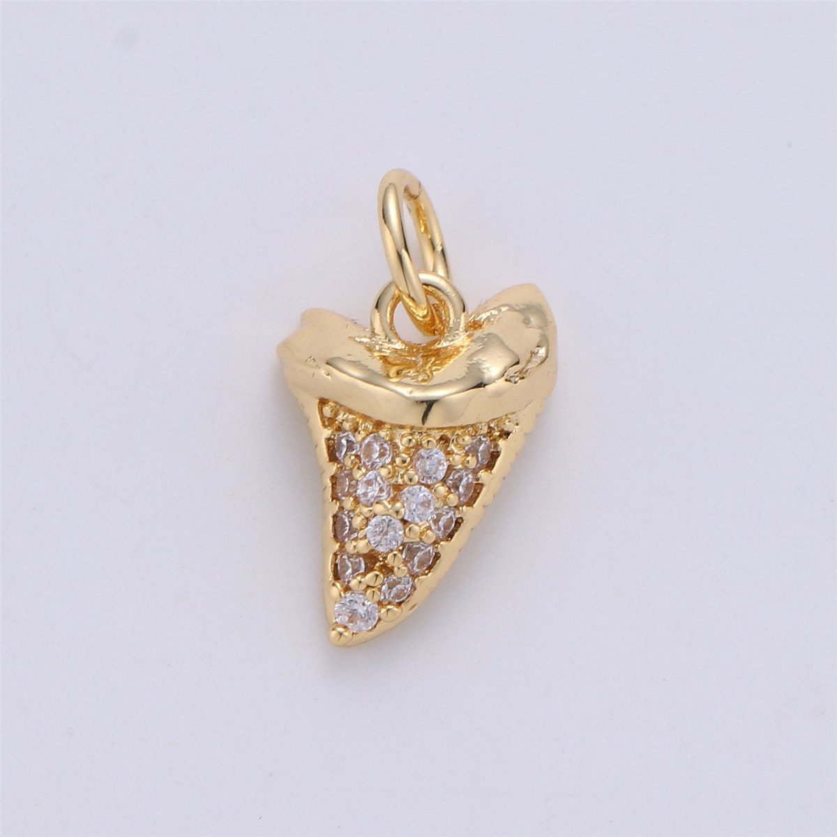 Micro Pave Gold Tiny small shark Tooth Charm for Bracelet Earring Charm Jewelry Making Supply 15x10mm I-280 - DLUXCA