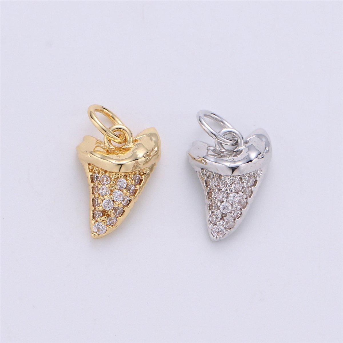 Micro Pave Gold Tiny small shark Tooth Charm for Bracelet Earring Charm Jewelry Making Supply 15x10mm I-280 - DLUXCA