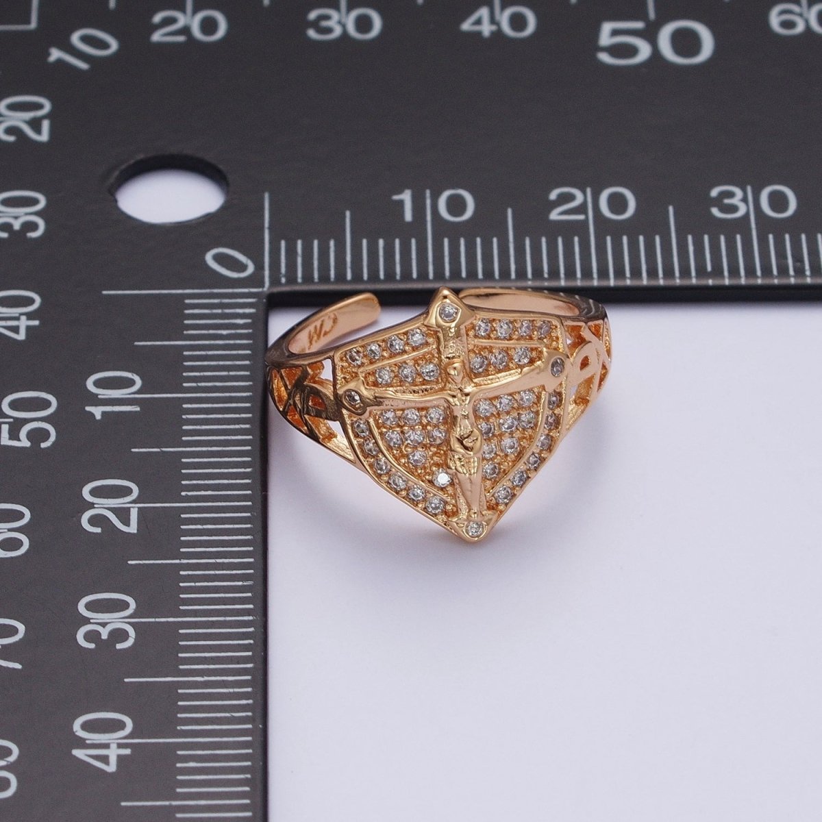 Micro Pave Gold Vintage Crucifix Ring Jesus in the Cross for Religious Jewelry O-1991 - DLUXCA