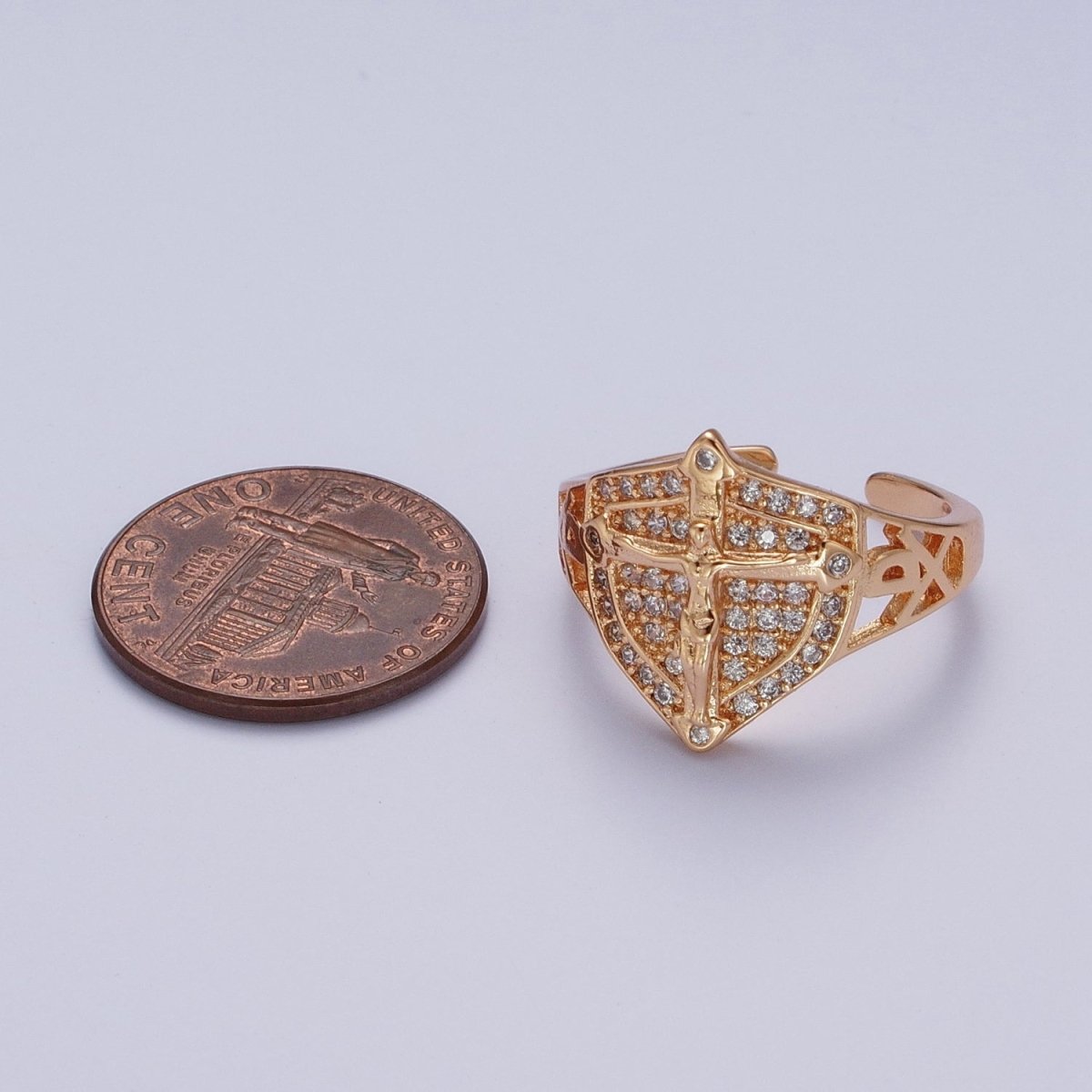 Micro Pave Gold Vintage Crucifix Ring Jesus in the Cross for Religious Jewelry O-1991 - DLUXCA