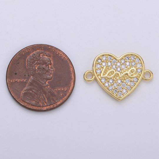 Micro Pave Heart Connector, Gold Heart Charm Connector 14K gold Filled Link Connector for Bracelet Necklace Supply Tiny Love charm F-557 - DLUXCA
