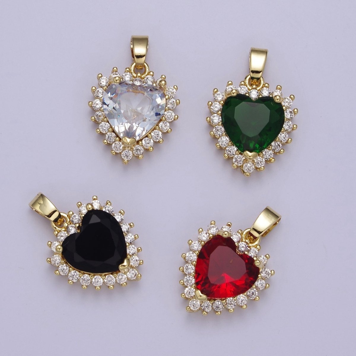 Micro Pave Heart CZ Pendant Charm For Jewelry Necklace Making, J-541 J-543 J-544 J-546 - DLUXCA