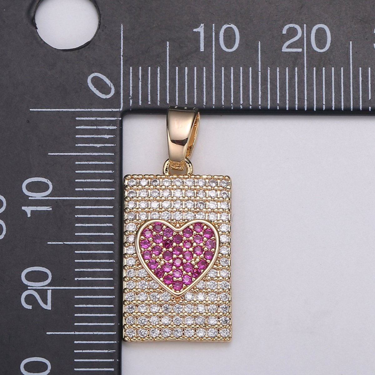 Micro Pave Heart Pendant Dainty Charm, Rose Gold Heart Charm Star Tag Pendant Jewelry Making Supply 18K Gold Findings, J-283 - DLUXCA