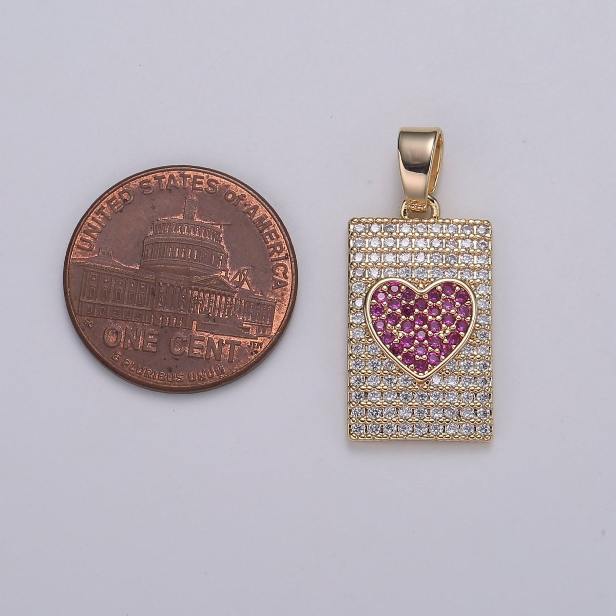 Micro Pave Heart Pendant Dainty Charm, Rose Gold Heart Charm Star Tag Pendant Jewelry Making Supply 18K Gold Findings, J-283 - DLUXCA