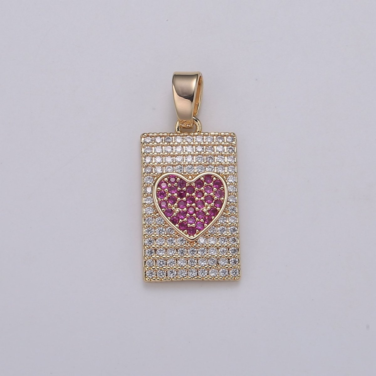 Micro Pave Heart Pendant Dainty Charm, Rose Gold Heart Charm Star Tag Pendant Jewelry Making Supply 18K Gold Findings, J-283 - DLUXCA