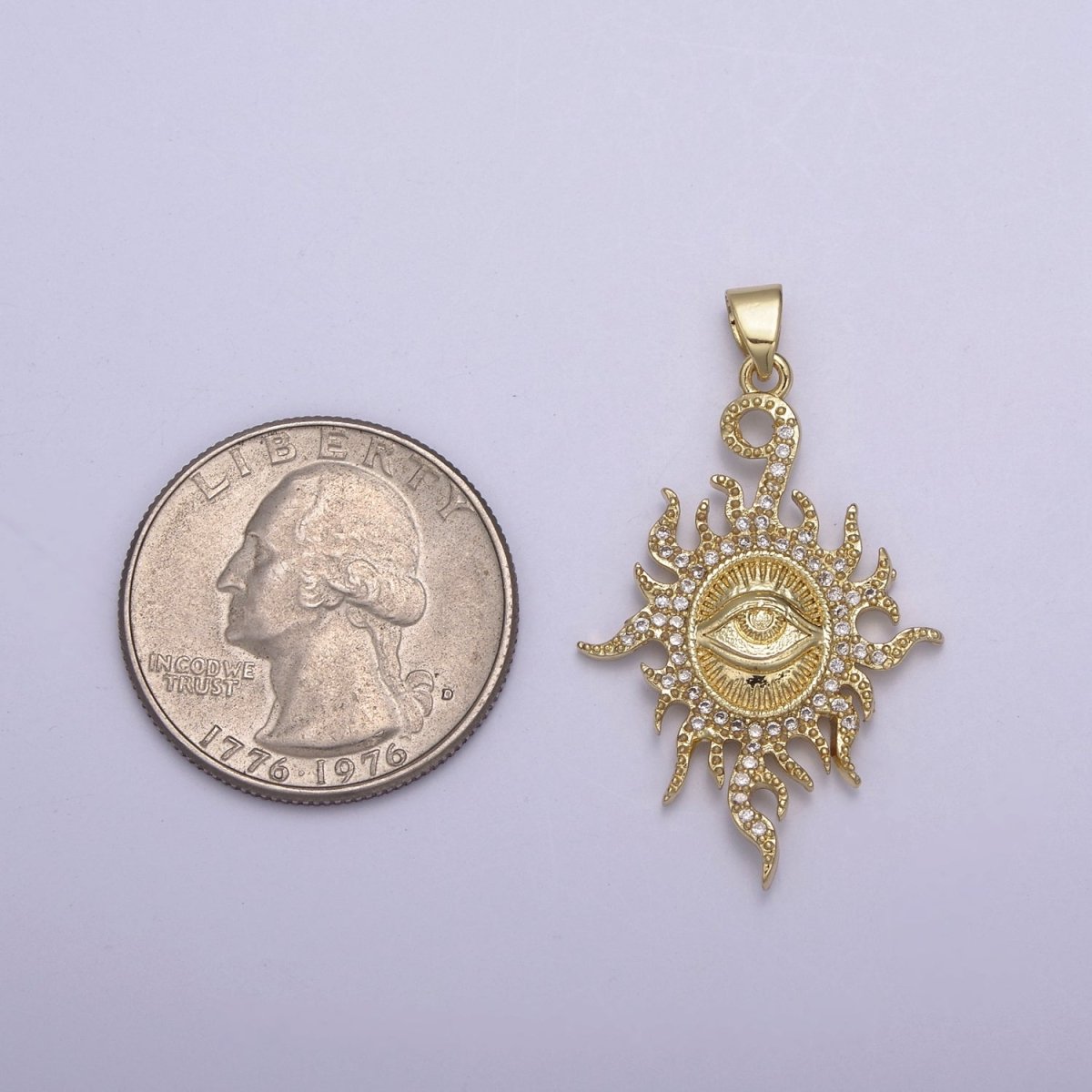 Micro Pave Illuminati Pendant All Seeing Eye of Providence Micro Pave Illuminati Charm Necklace Sun Burst Oval Medallion H-869 - DLUXCA