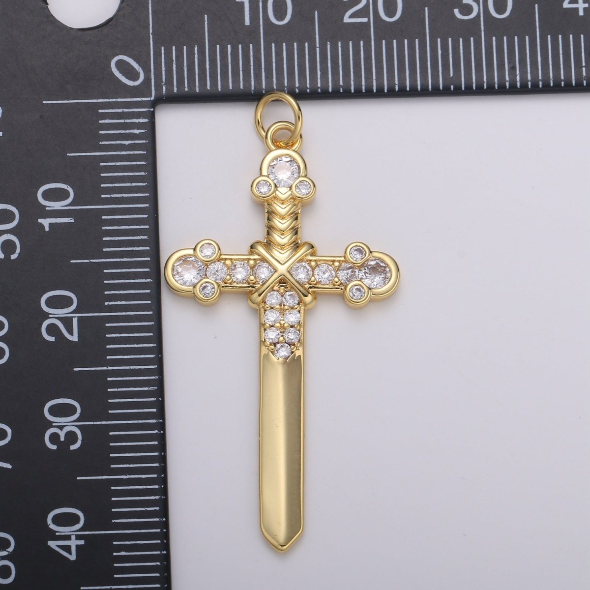 Micro Pave Knight Sword Pendant 14k Gold Fill Sword Charm for Necklace Earring DIY Jewelry Making Accessories E-213 - DLUXCA