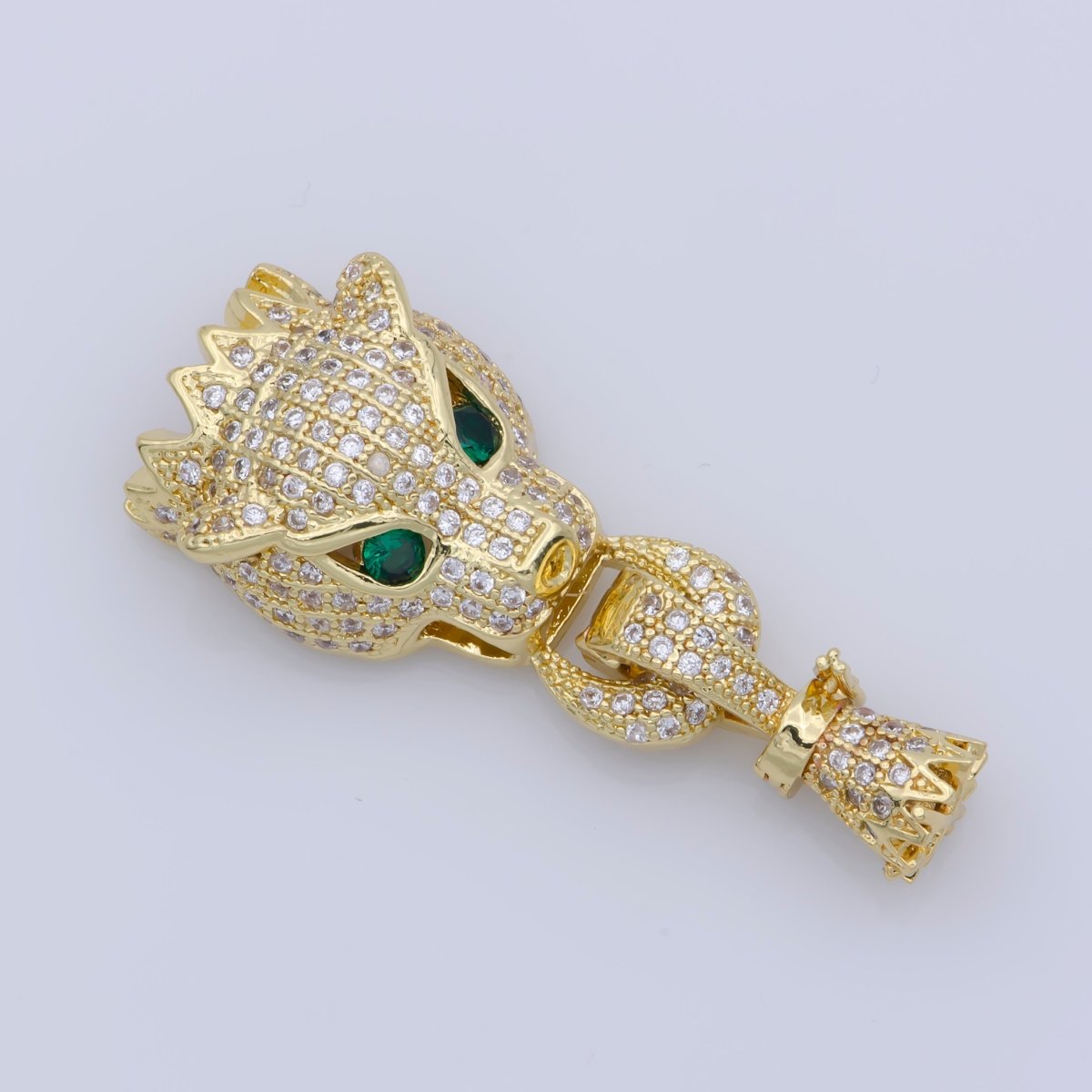 Micro Pave Leopard Clasp Buckle tassel head cap Cubic Panther leopard Animal Clasp for Beading Bracelet Necklace in 24k Gold Filled F-344 - DLUXCA