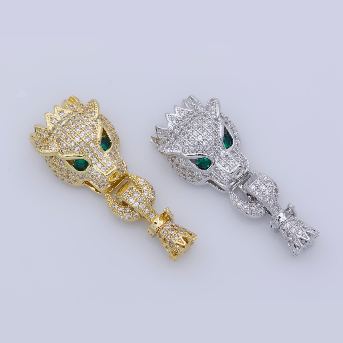 Micro Pave Leopard Clasp Buckle tassel head cap Cubic Panther leopard Animal Clasp for Beading Bracelet Necklace in 24k Gold Filled F-344 - DLUXCA