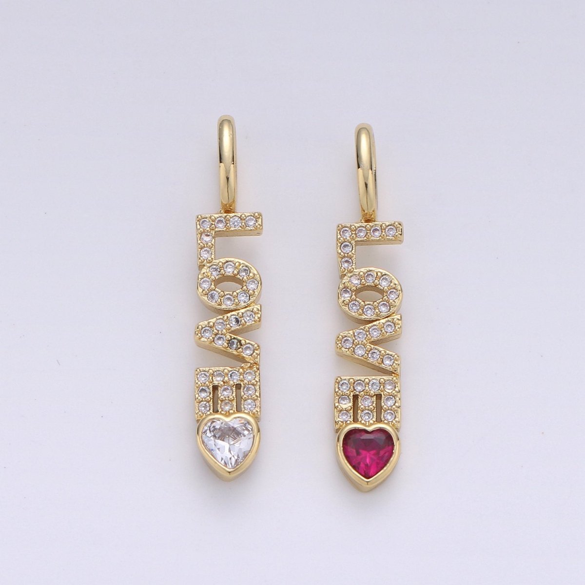 Micro Pave Love Pendant Word Letter Charm for Statement Necklace Charm Pendant in 14k Gold Filled Charm 28x6mm, D-091 - DLUXCA