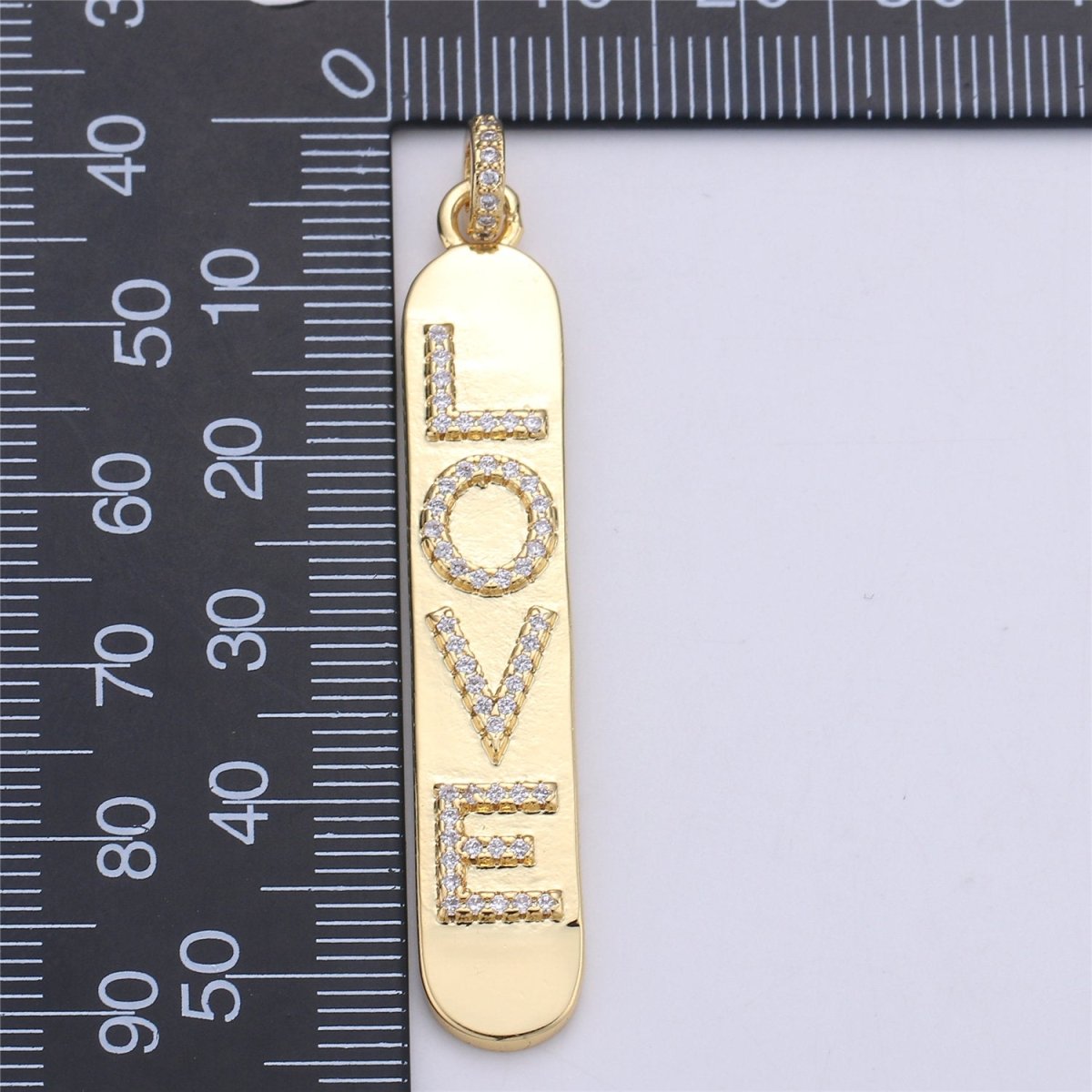 Micro Pave Love Word Charm Rectangle in 14k Gold Filled Drop Pendant for Necklace Earring Component I-589 - DLUXCA